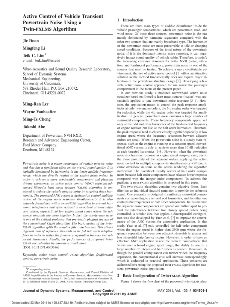 Active Control Of Vehicle Transient Powertrain Noise Using A Twin - 