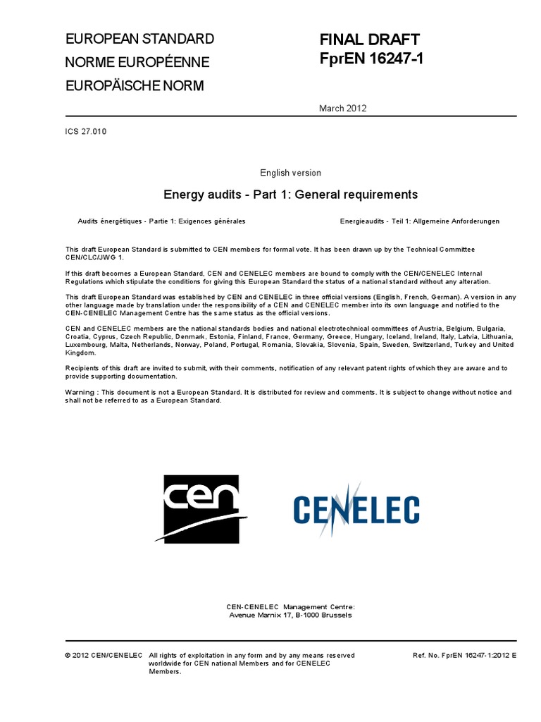 PrEN 16247 1 Energy Audits | PDF | Audit | Efficient Energy Use
