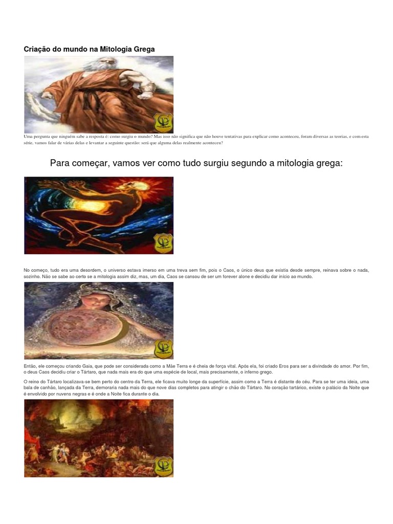 Criação Do Mundo Na Mitologia Grega Pdf Mitologia Grega Criacionismo