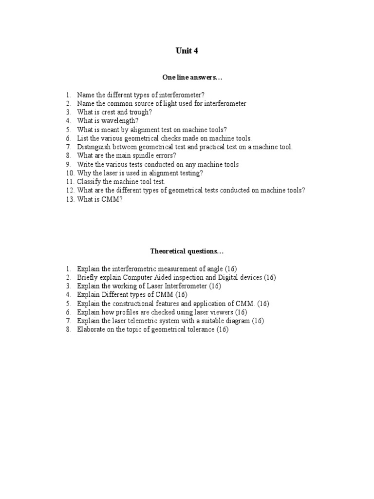 Unit 4: One Line Answers | PDF | Technology & Engineering