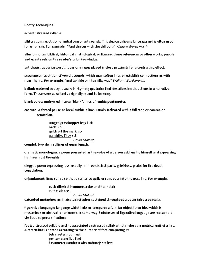 Year 10 Poetry Techniques List Metre Puisi Puisi