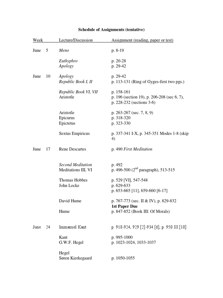 Philosophy Reading Schedule | PDF