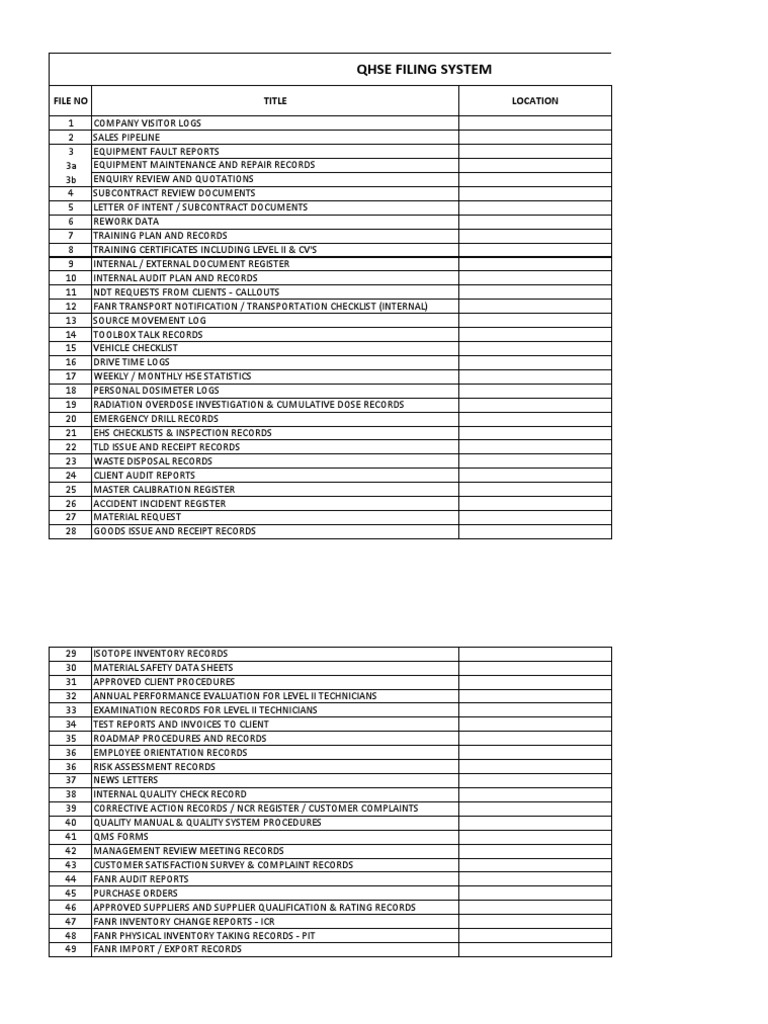 Document Filing System - Qhse | PDF | Audit | Business