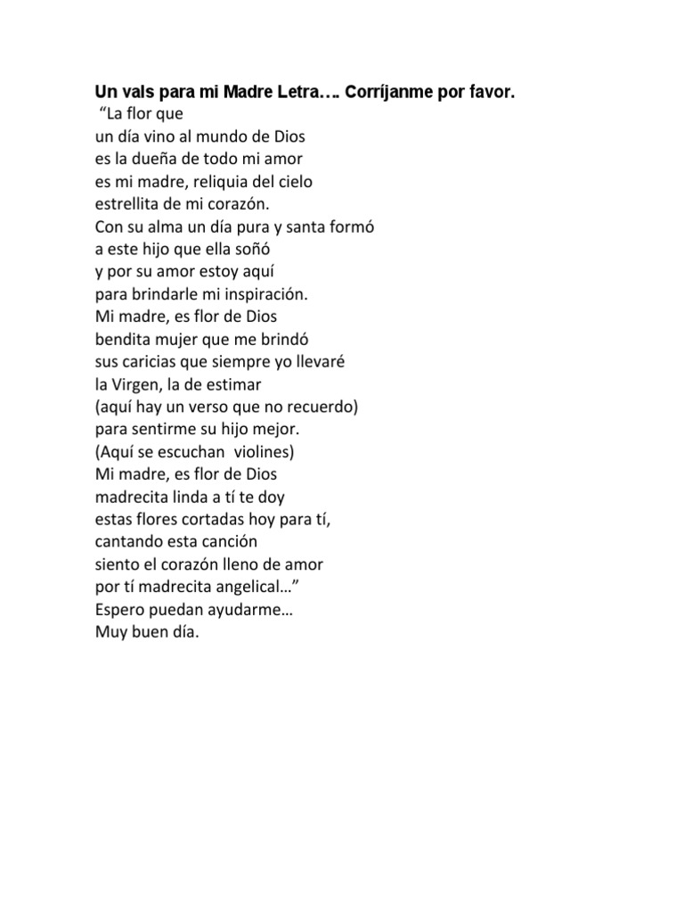 Un Vals para Mi Madre Letra PDF