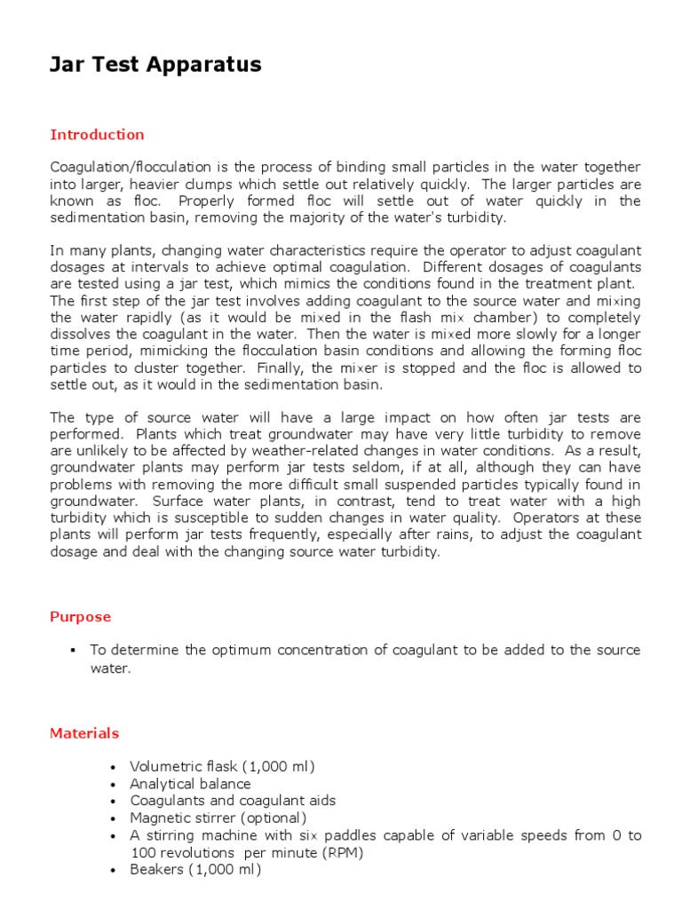 Jar Test Apparatus PDF Water Pollution Environmental Engineering