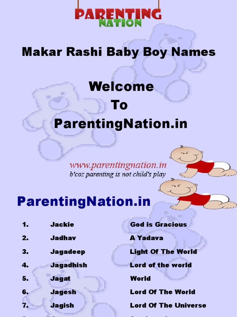 Makar Rashi Baby Boy Names With Meanings Nature Business