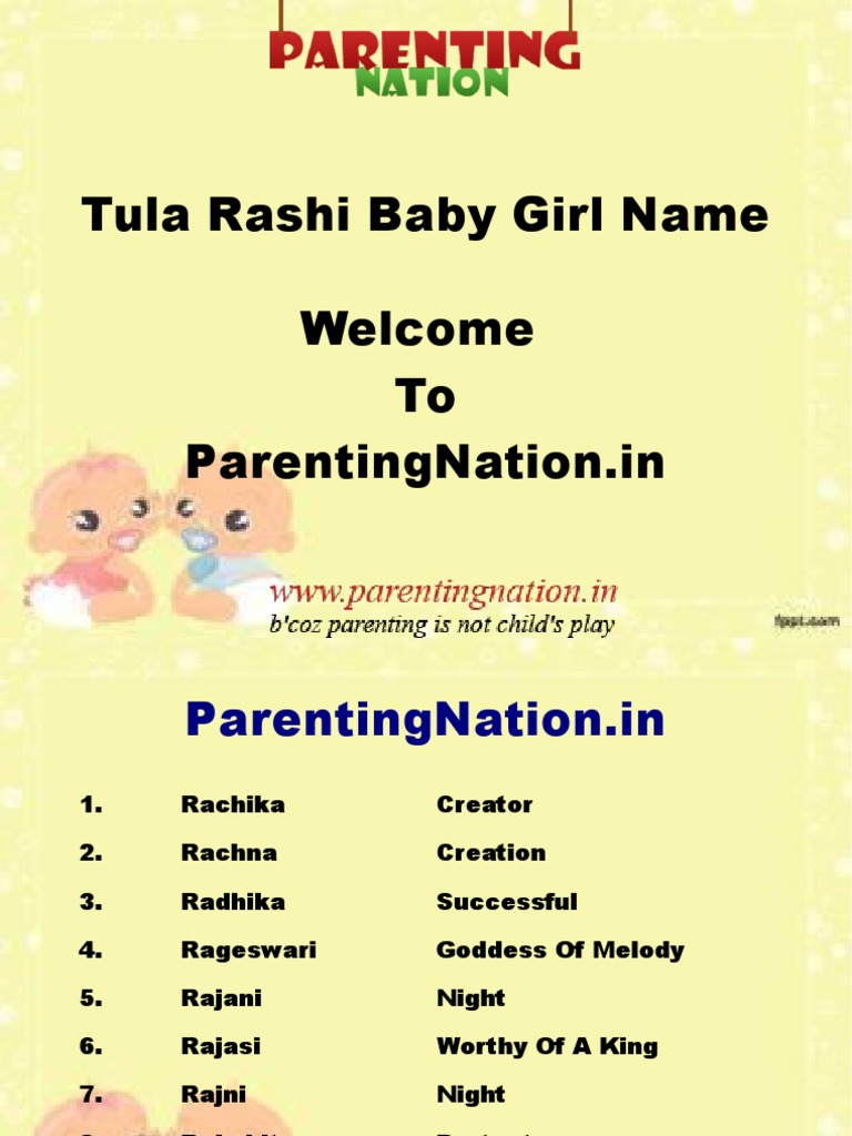 Tula Rashi Baby Girl Names With Meanings | PDF