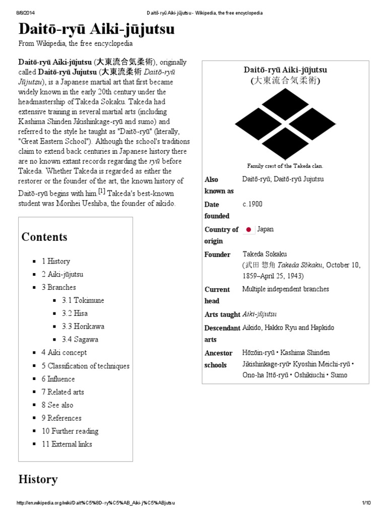 Daitō-Ryū Aiki-Jūjutsu - Wikipedia, The Free Encyclopedia | PDF ...