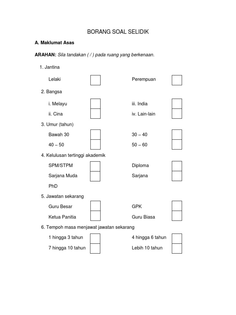 Contoh Soalan Soal Selidik Kerja Kursus Pengajian Am - Kuora v
