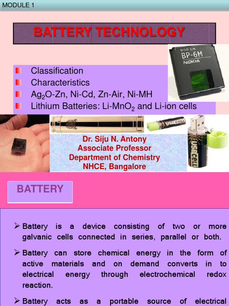 Batteries & Fuel Cells Dr. Siju N. Antony PDF Battery (Electricity