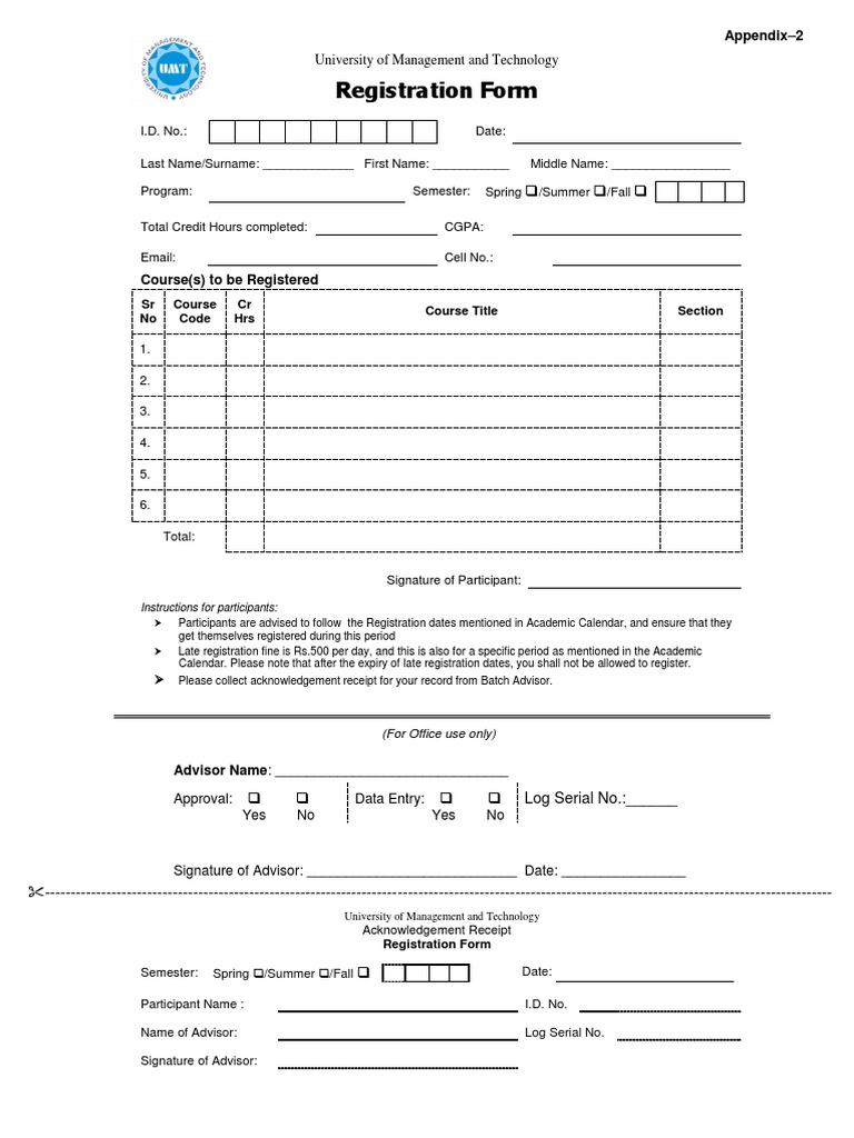 UMT Student Registration Form | PDF | Business
