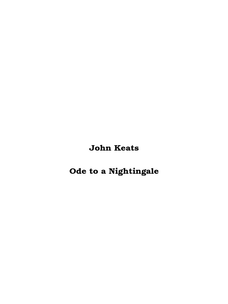 John Keats Ode To A Nightingale Pdf Poetry