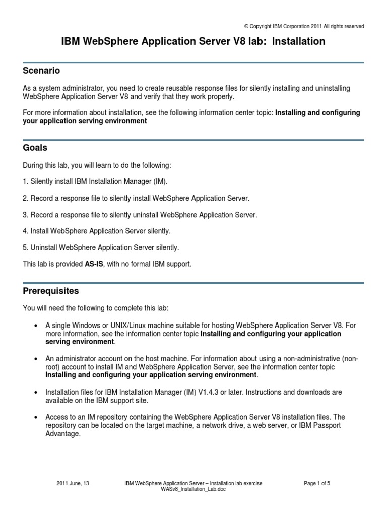 WebSphere Application Serrver v8 Installation Lab | PDF | Installation ...