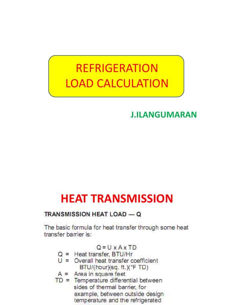 Refrigeration load calculation