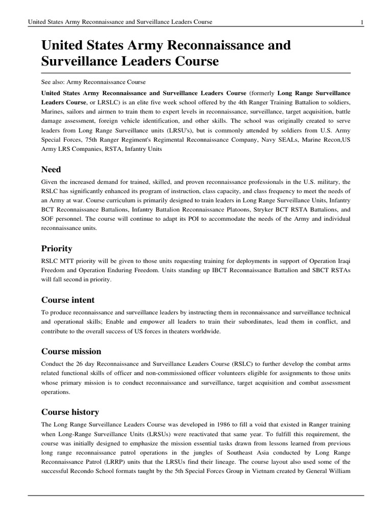 Army Reconnaissance Leaders Course | PDF | Military | Military Science