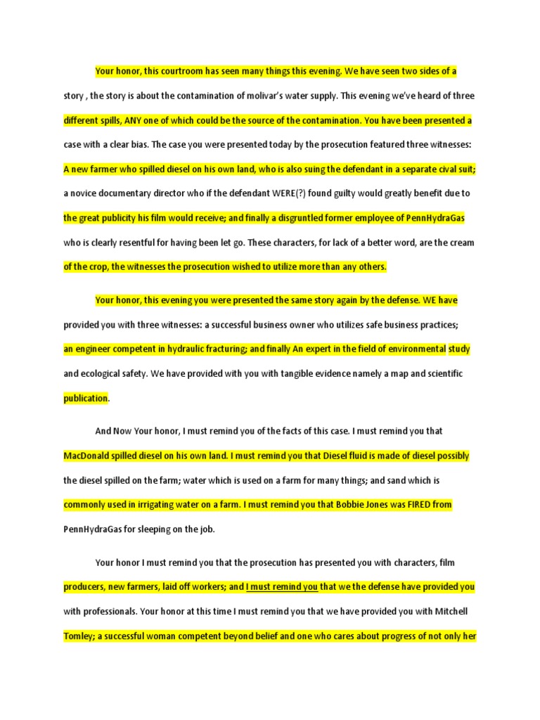Mock Trial Closing Arguments | PDF | Witness | Criminal Law