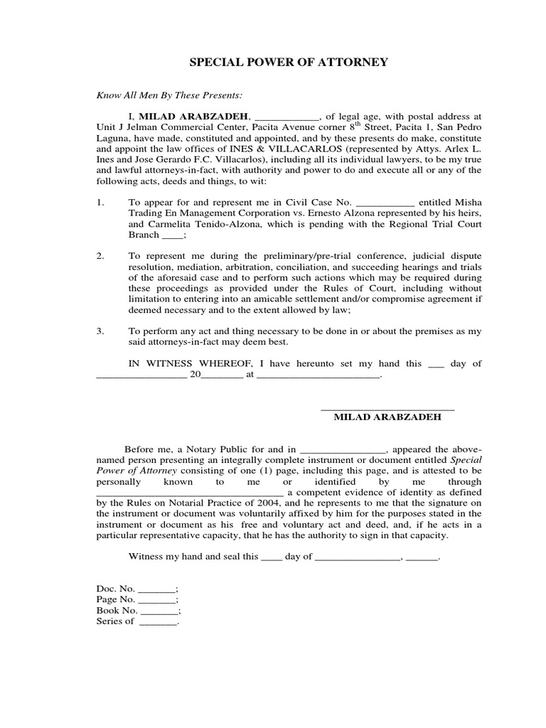 Special power of attorney download free pdf power of attorney lawyer