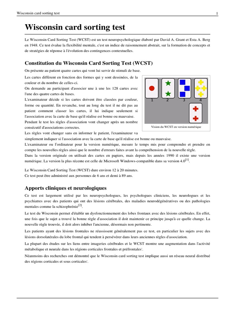 Test de tri de cartes du Wisconsin | PDF | Psychologie appliquée ...