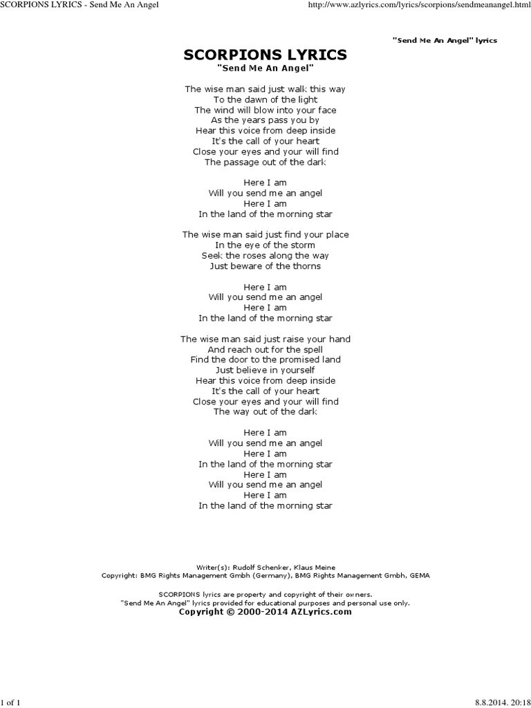 Scorpions Lyrics Send Me An Angel Pdf
