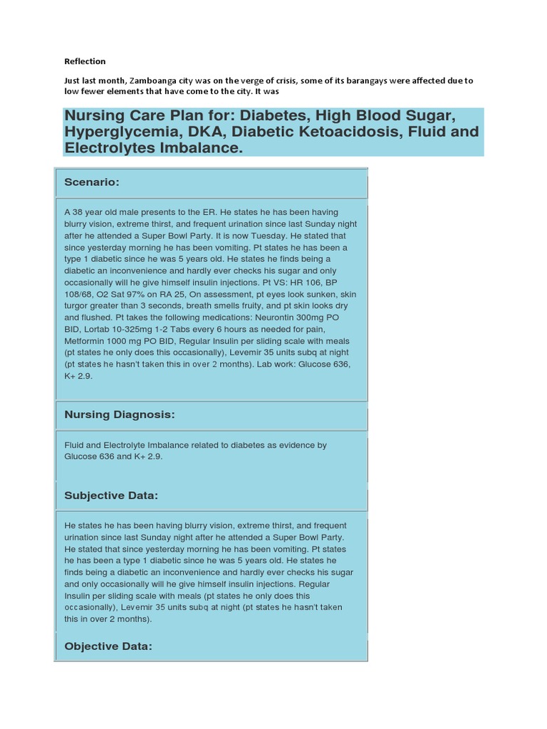 Nursing Care Plan For Diabetes, High Blood Sugar, Hyperglycemia, DKA