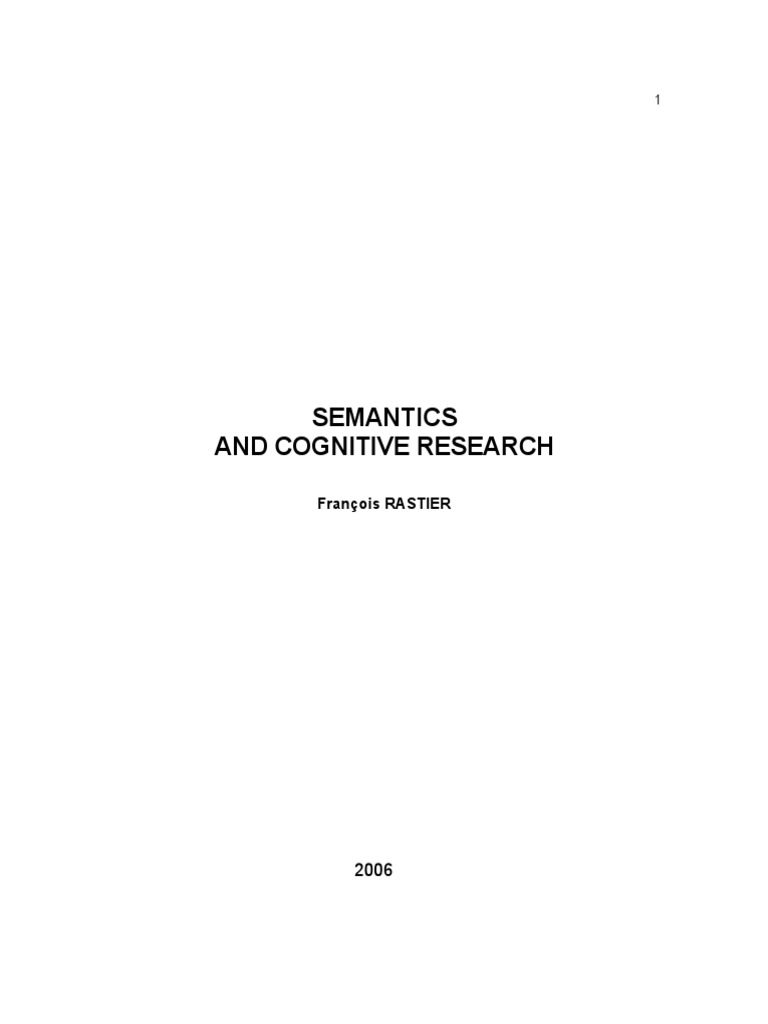 FRANÇOIS, Rastier. 2006.semantics and Cognitive Research PDF