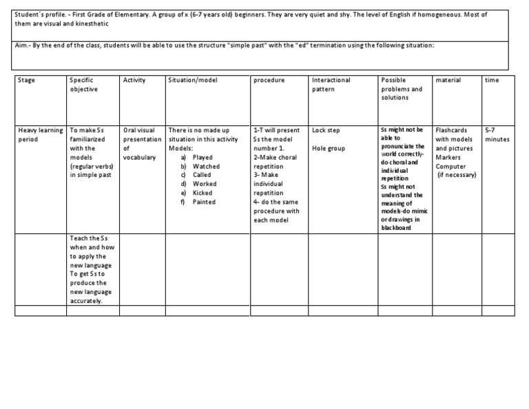 Past Simple Lesson Plan for A1 Students | PDF | Language Arts & Discipline