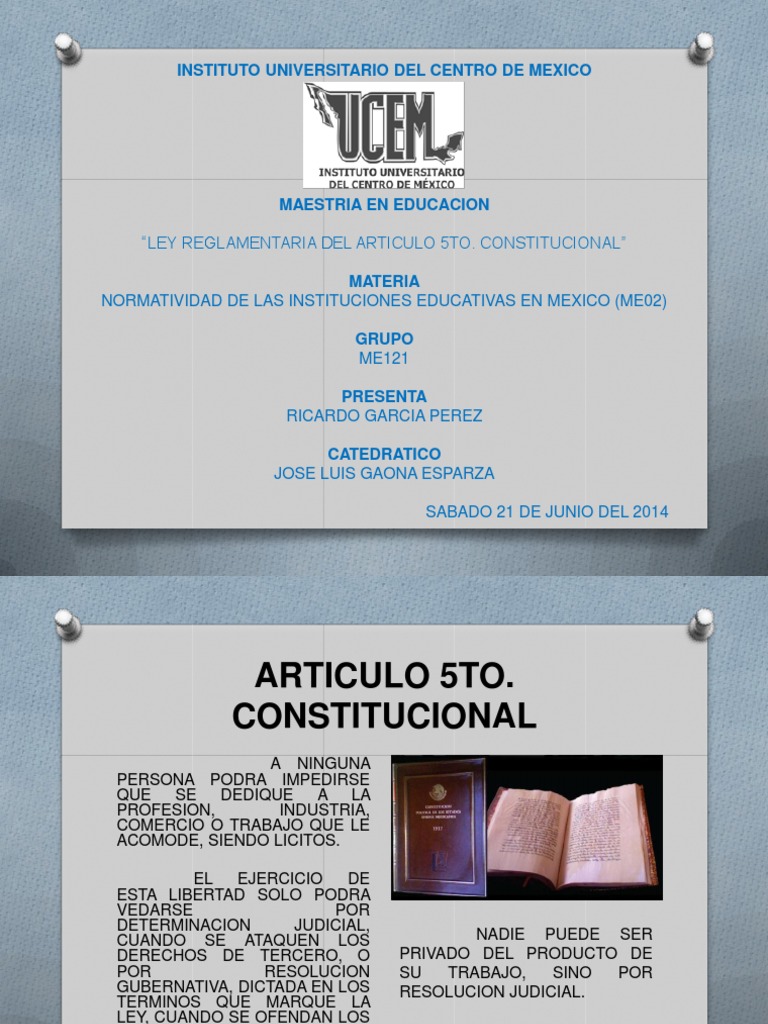 Ley Reglamentaria Del Artículo 5to. Constitucional PDF Esfera