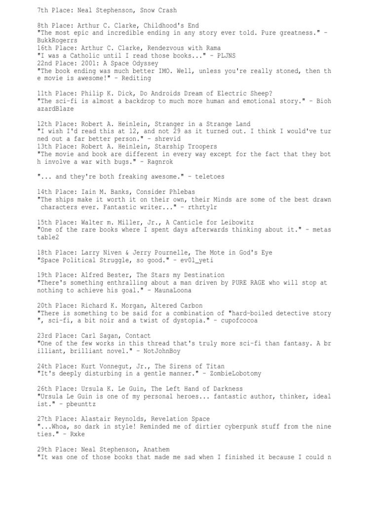 Standalone Best Sci Fi Books According To Reddit Download Free PDF