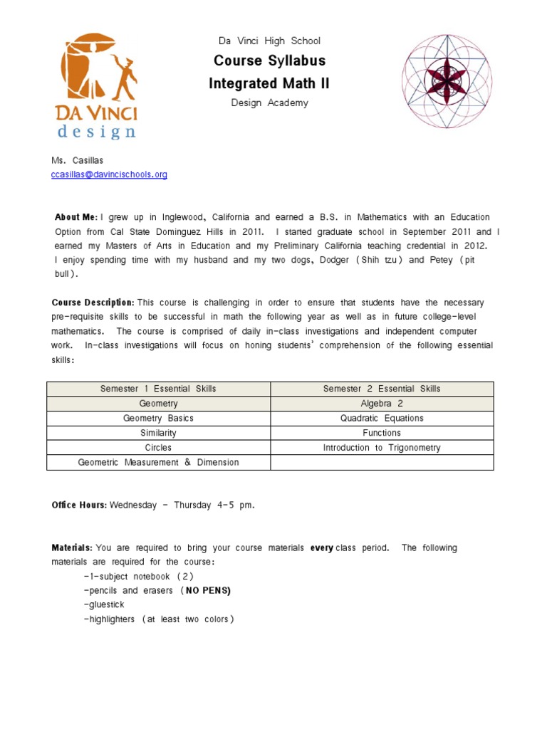 Integrated Math II Syllabus Overview | PDF | Homework | Further Education