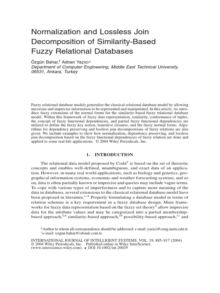 (2004) Normalization and Lossless Join | PDF | Relational Model ...