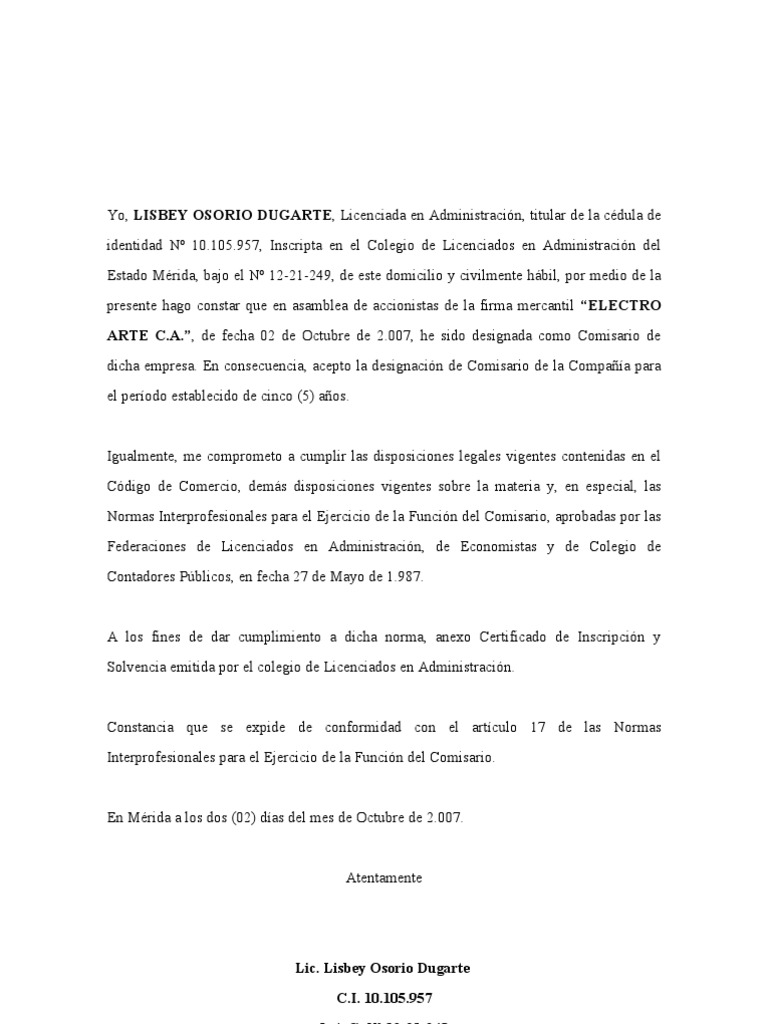 Carta De Comisario Pdf