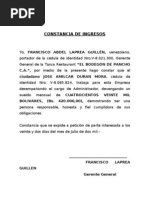 EJEMPLO CONSTANCIA DE INGRESOS