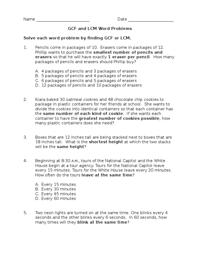 GCF and LCM Word Problems  PDF  Teaching Mathematics  Leisure Inside Gcf And Lcm Worksheet