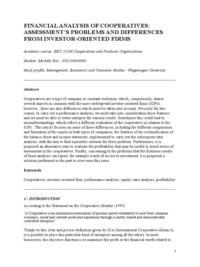 Ratio analysis problem objectives