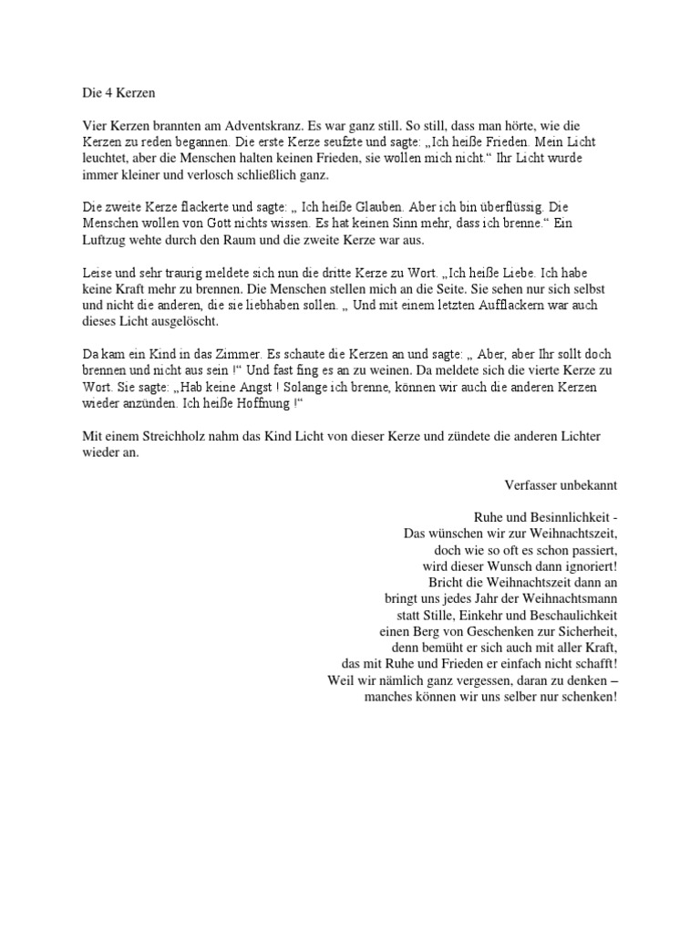 Die 4 Kerzen Weihnachtsgedicht