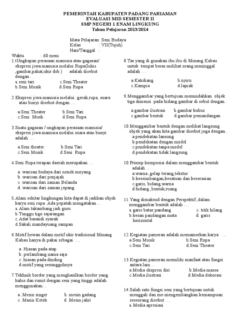 Soal essay seni budaya kls 7 semester 2 06 picture