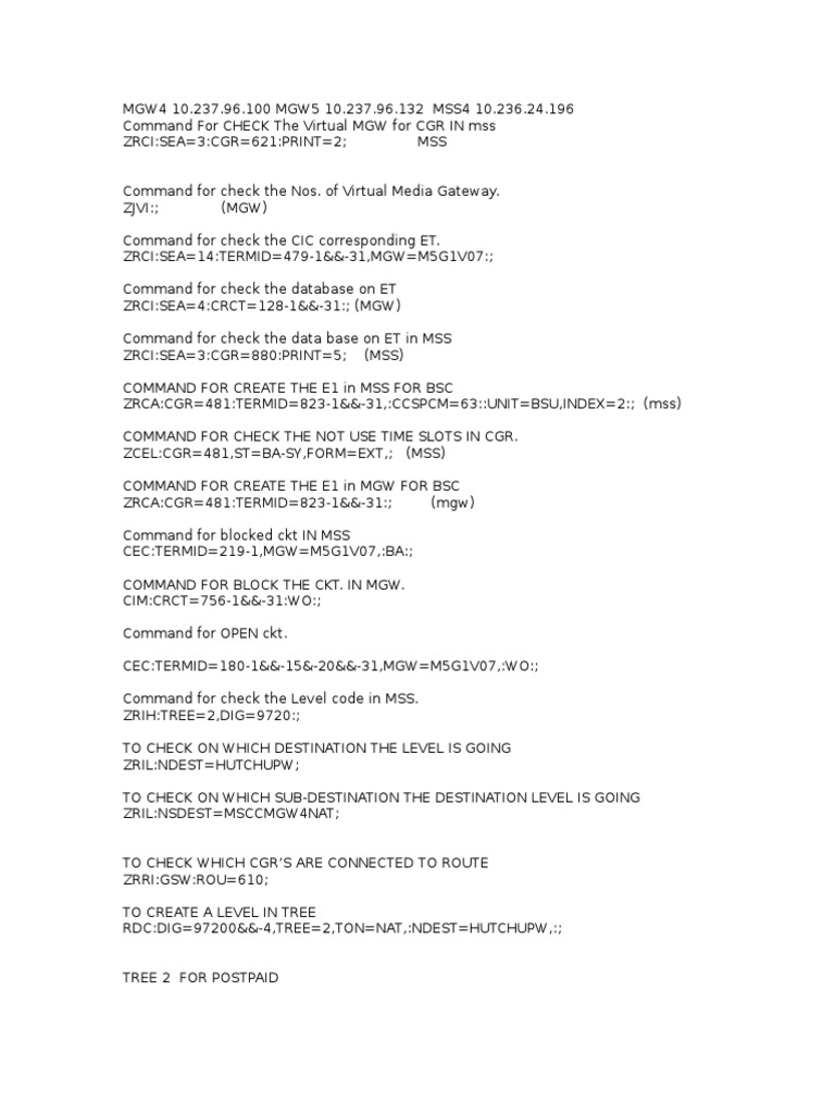 Nokia MSS and MGW Command Guide | PDF
