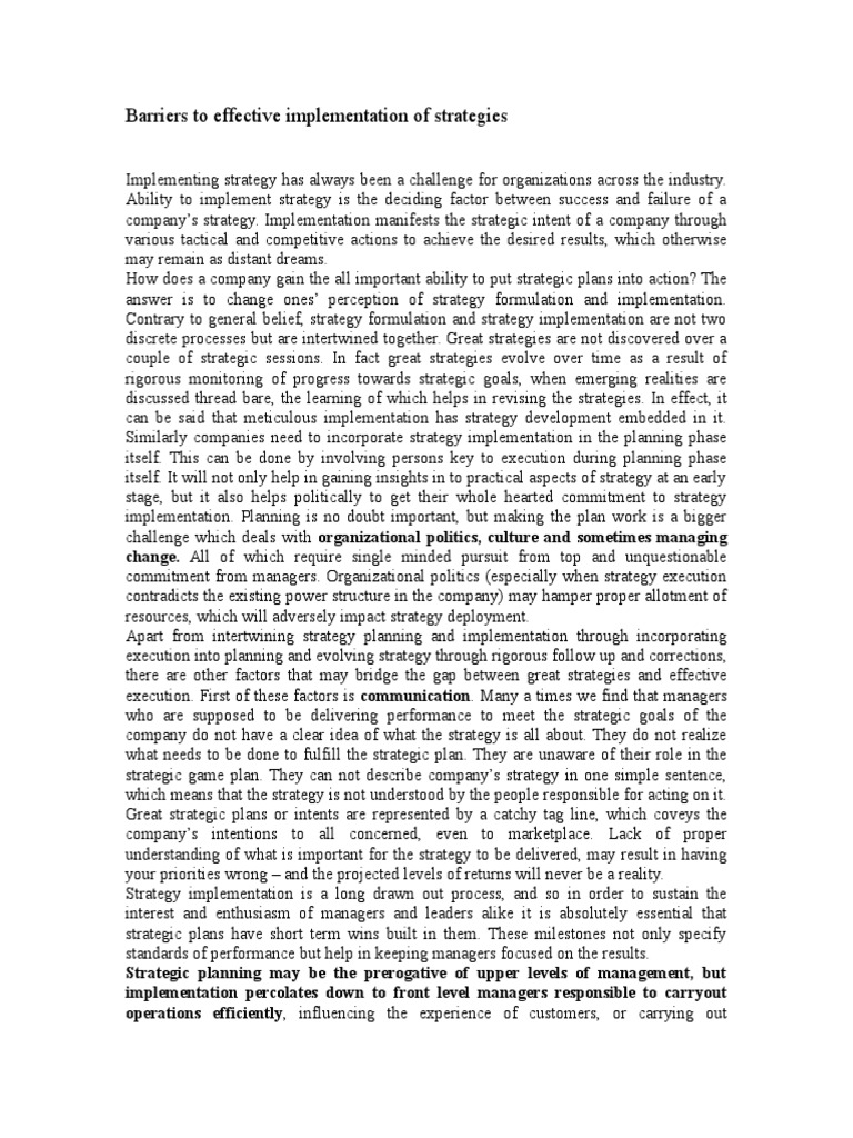 Barriers to Effective Strategy Implementation | PDF | Strategic ...