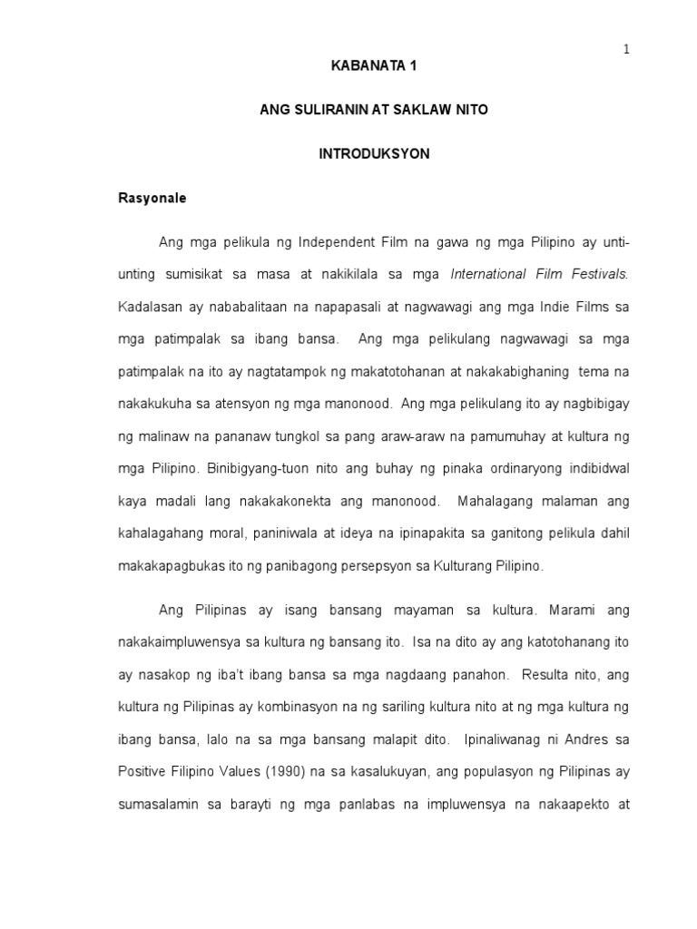 Mga Kulturang Pilipino Sa Mga Piling Independent Films