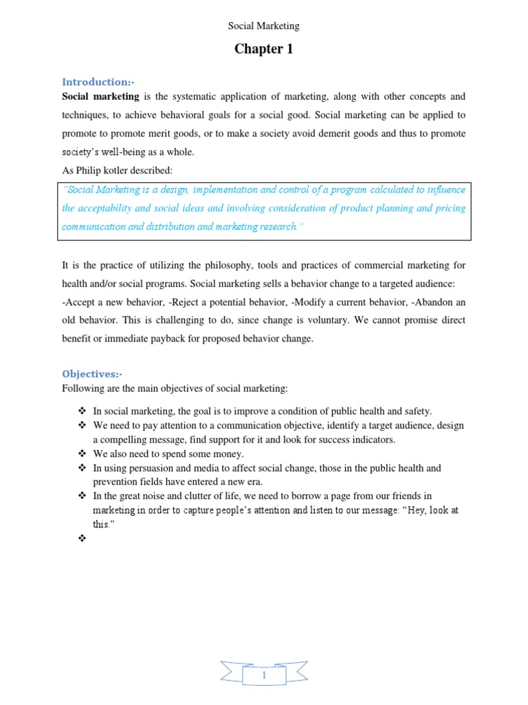 Social Marketing: Concepts & Objectives | PDF