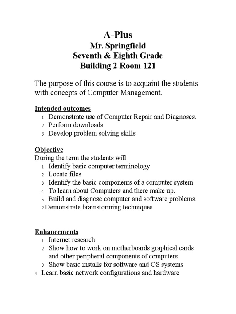 Computer Management Course for Grades 7-8 | PDF