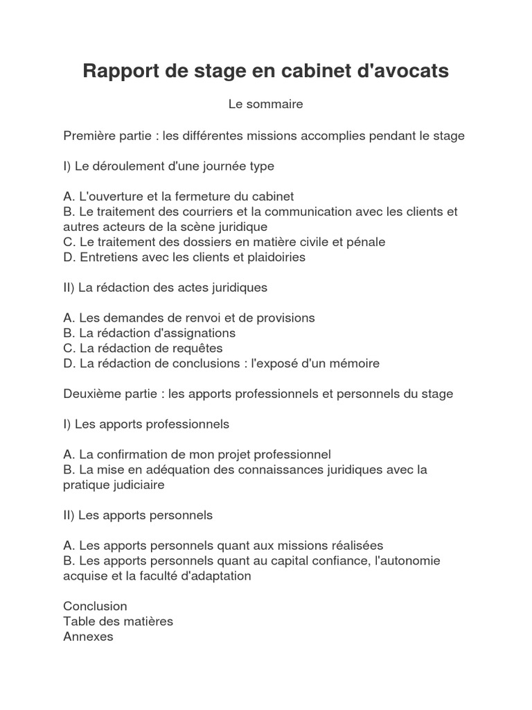 Rapport De Stage En Cabinet D Pdf Avocat Science