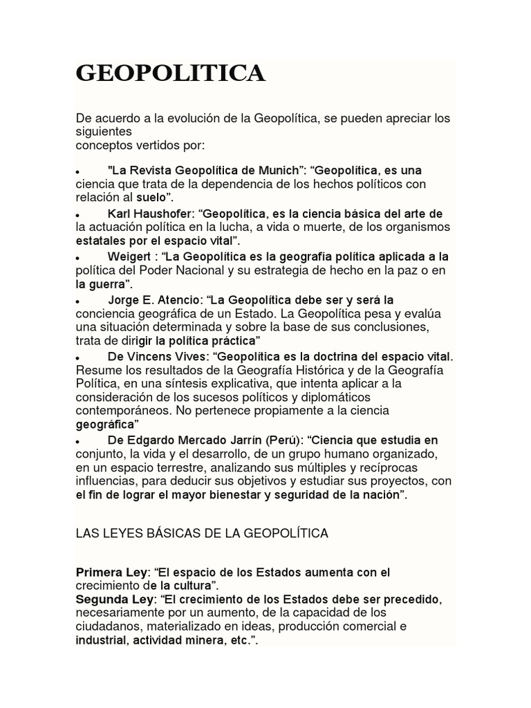 Leyes Fundamentales de la Geopolítica | PDF | Geopolítica | Estado ...