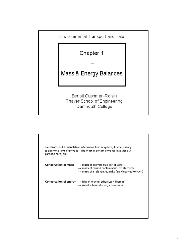 Mass & Energy Balances: Environmental Transport and Fate | PDF | Heat ...