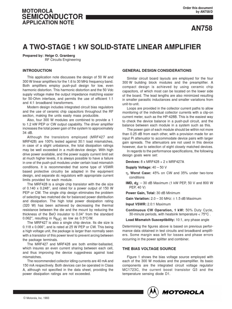 1 kW Solid-State Linear Amplifier Design | PDF | Amplifier | Transformer