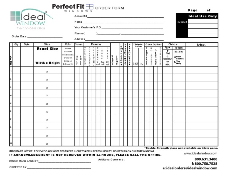 Custom Window Order Form Template | PDF