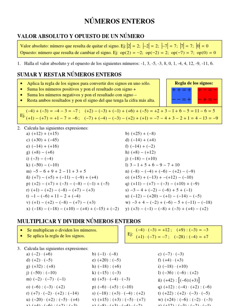 Operaciones con Números Enteros | PDF | Entero | Aritmética
