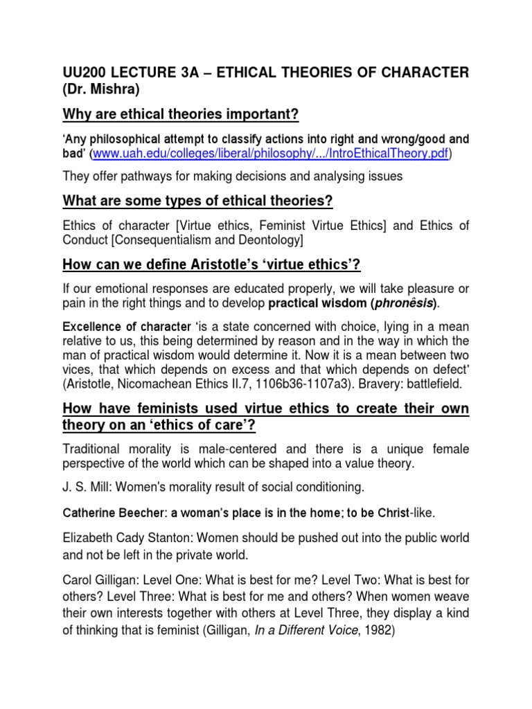 Navigating Ethical Theories: An Analysis of Virtue Ethics, Care Ethics ...