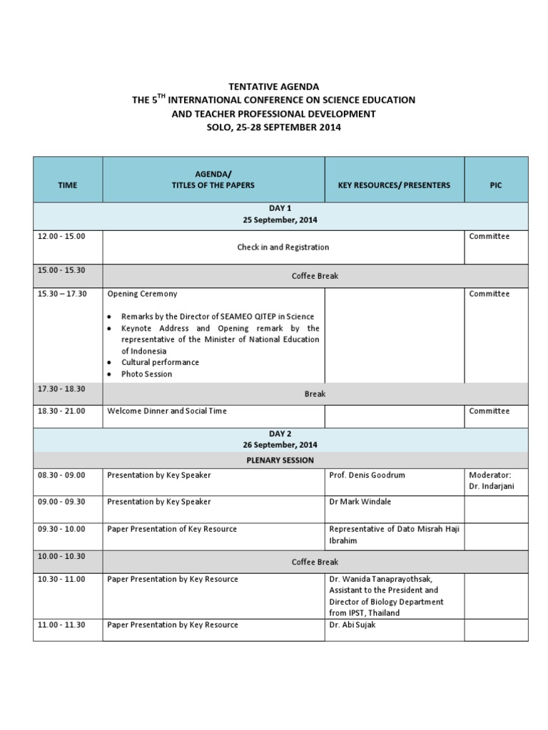 TENTATIVE AGENDA + Workshop (Rev) | PDF | Schools | Further Education