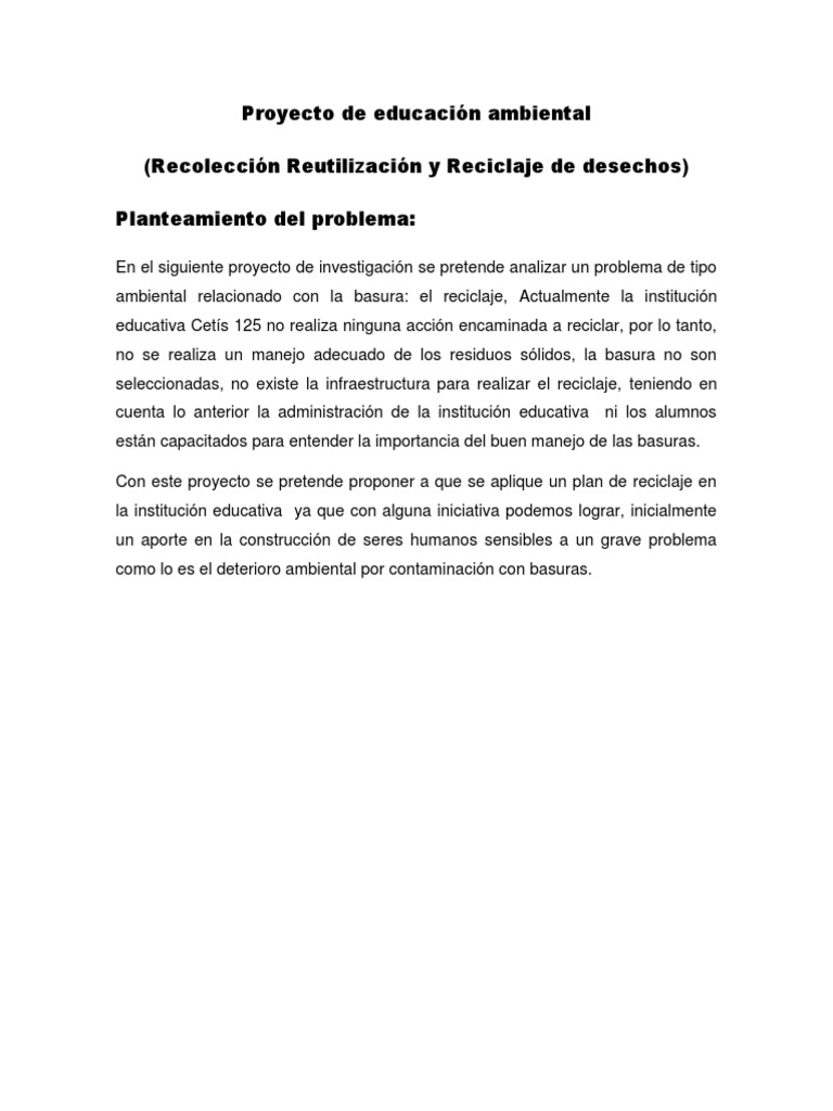 Proyecto de Educación Ambiental Proyecto Final | PDF | Reciclaje | Residuos